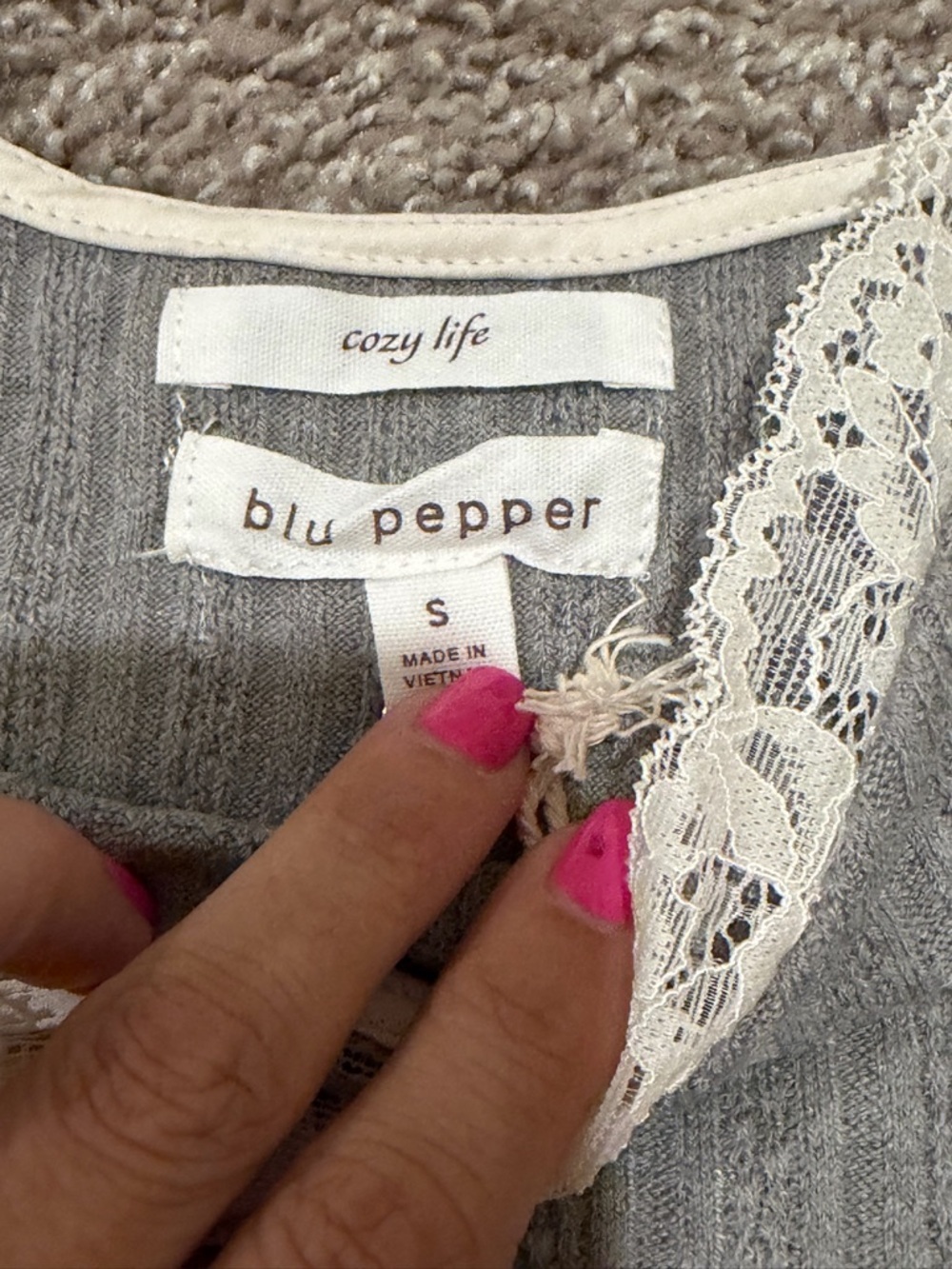 Cottagecore Gray Lace Trim Cami Blu Pepper Adjustable Strap Tank Size Small NWT - Picture 7 of 8